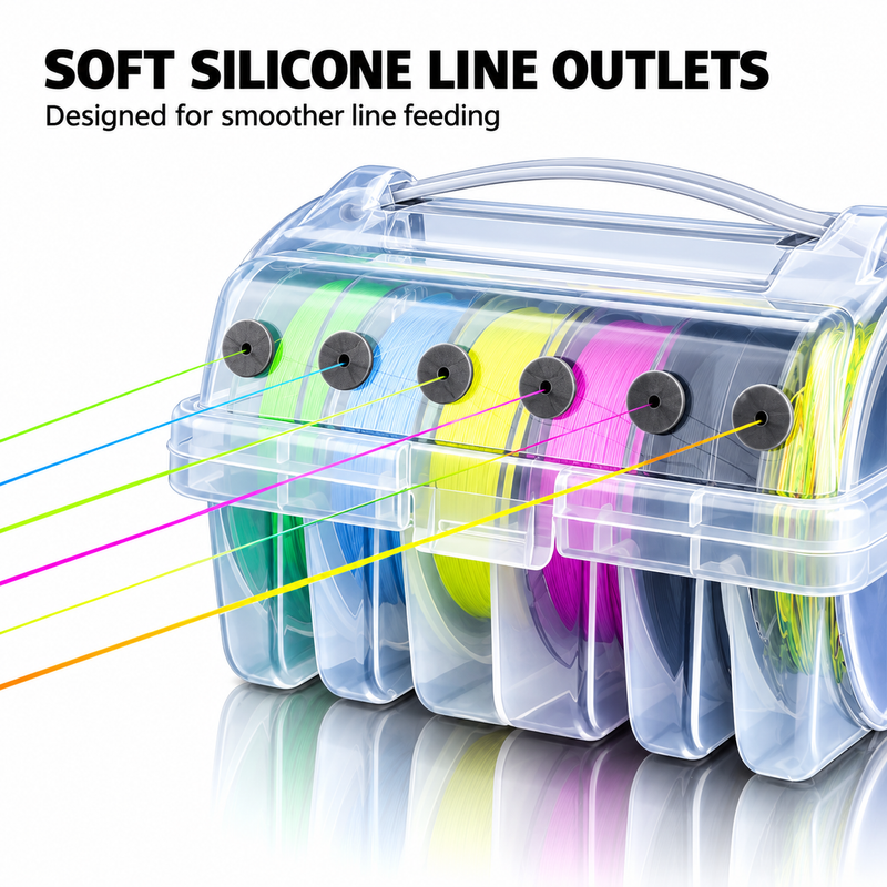 Fishing Line Spool Storage Box - Portable Transparent Multi Spool Organiser with Carry Handle, Tangle Free Line Management for Nylon, PE and Leader Tackle
