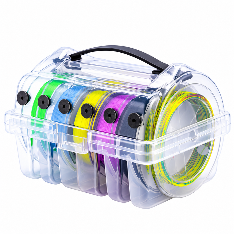 Fishing Line Spool Storage Box - Portable Transparent Multi Spool Organiser with Carry Handle, Tangle Free Line Management for Nylon, PE and Leader Tackle