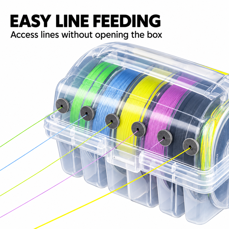 Fishing Line Spool Storage Box - Portable Transparent Multi Spool Organiser with Carry Handle, Tangle Free Line Management for Nylon, PE and Leader Tackle