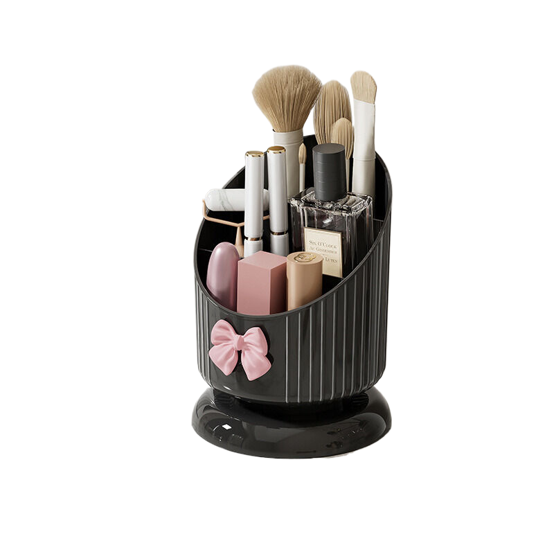 Large capacity cosmetic storage box black with bow tie