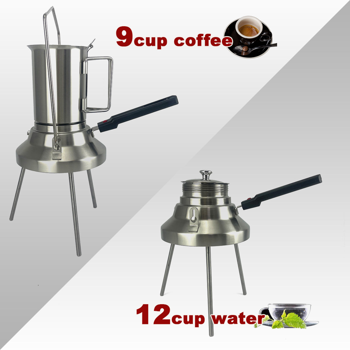 2 In 1 Camping Stainless Steel 9Cup Pot Moka Coffee Maker Italian Espresso Kettle