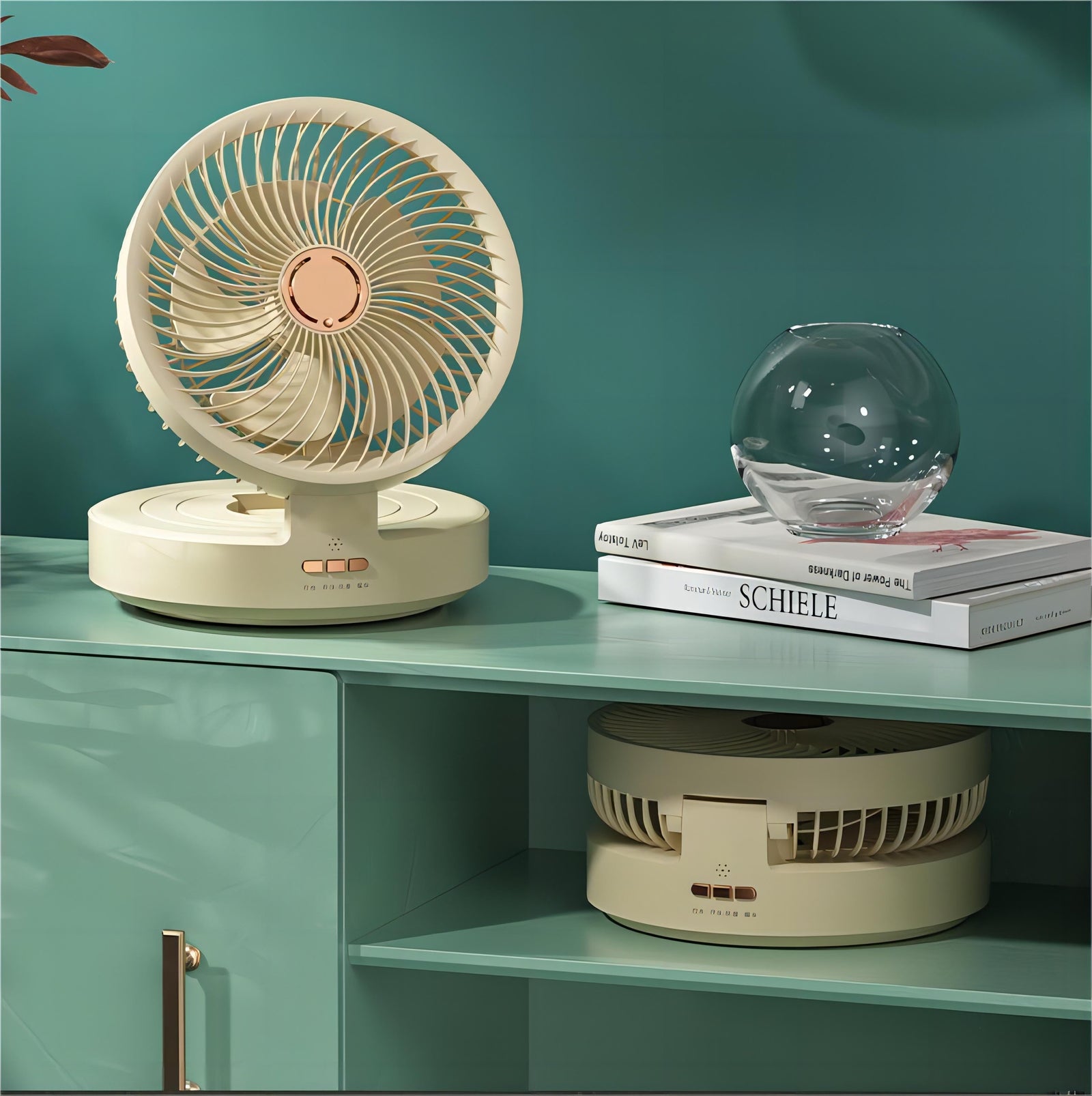 USB Rechargeable Auto Oscillation Tilt Adjustable Cordless Fan with Remote Control and Night Light Wall Mountable