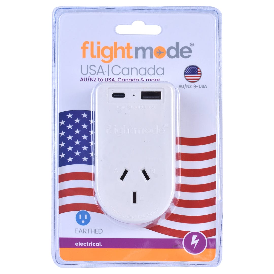 Flightmode Outbound AU/NZ to USA/CANADA Travel Adaptor with USB Type C & A