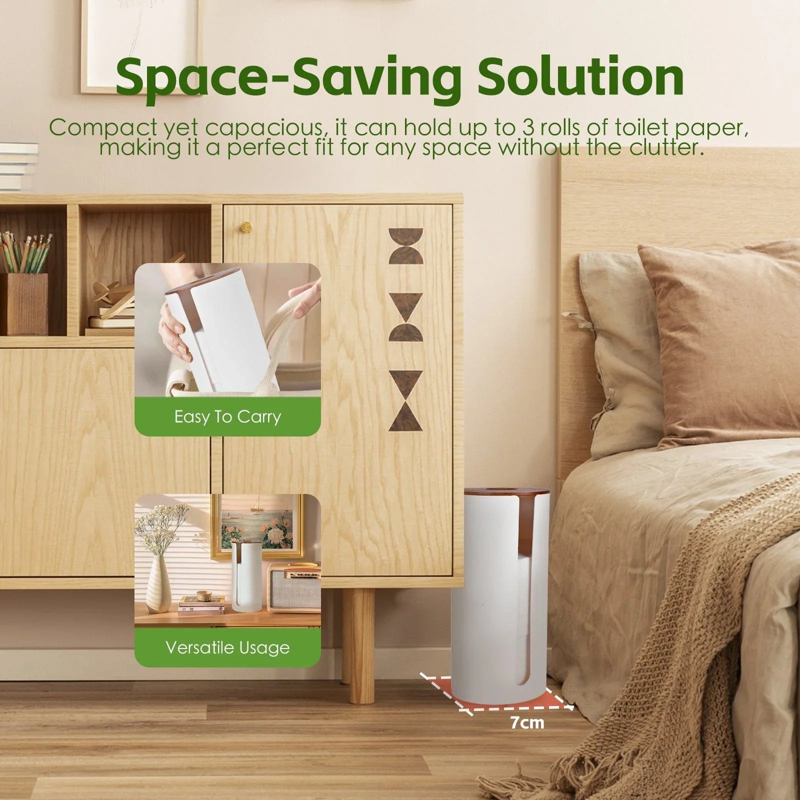 Bamboo Lid Toilet Roll Storage Holder