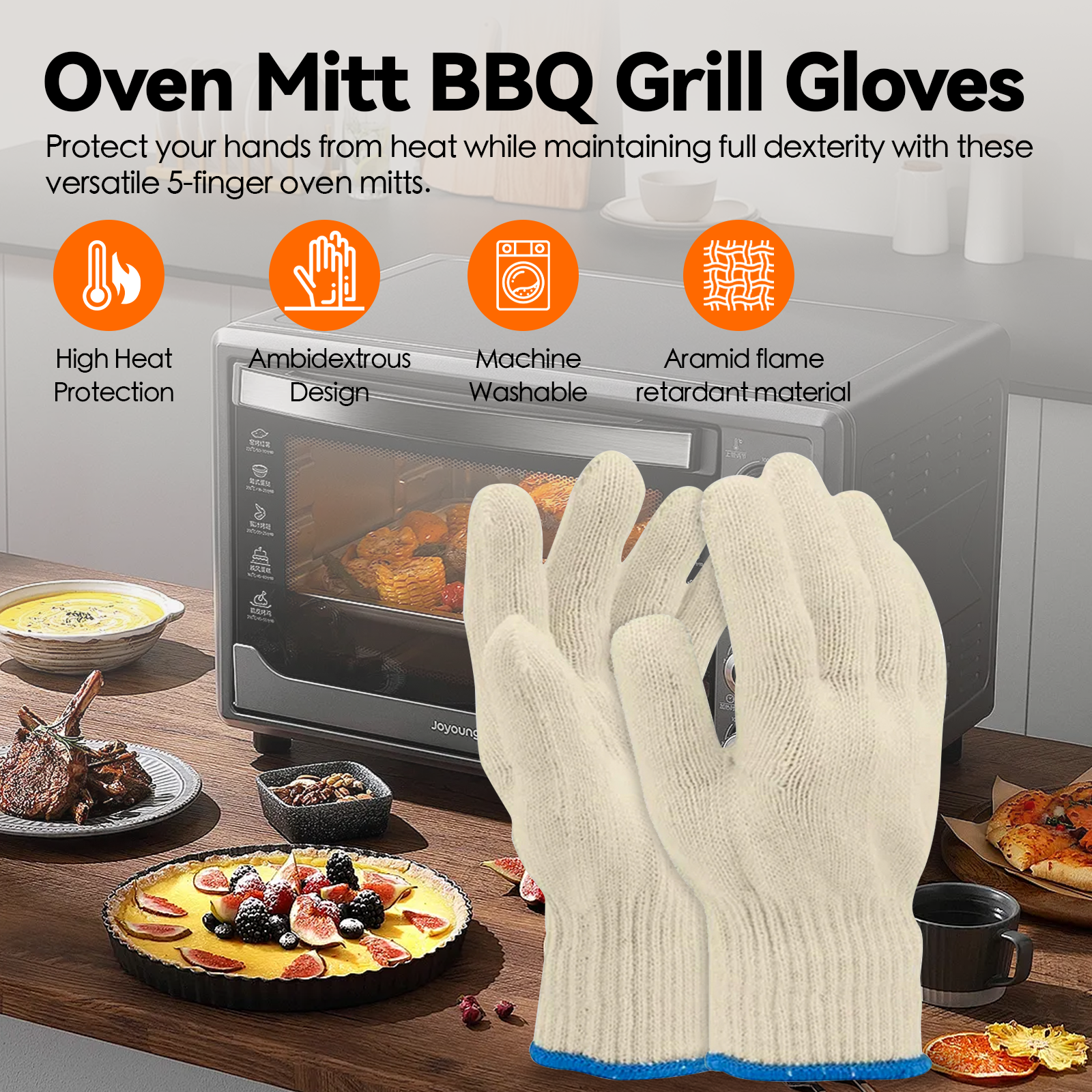 3 Pairs Oven Mitt BBQ Grill Gloves Heat Resistant Kitchen Hot Cooking Surfaces