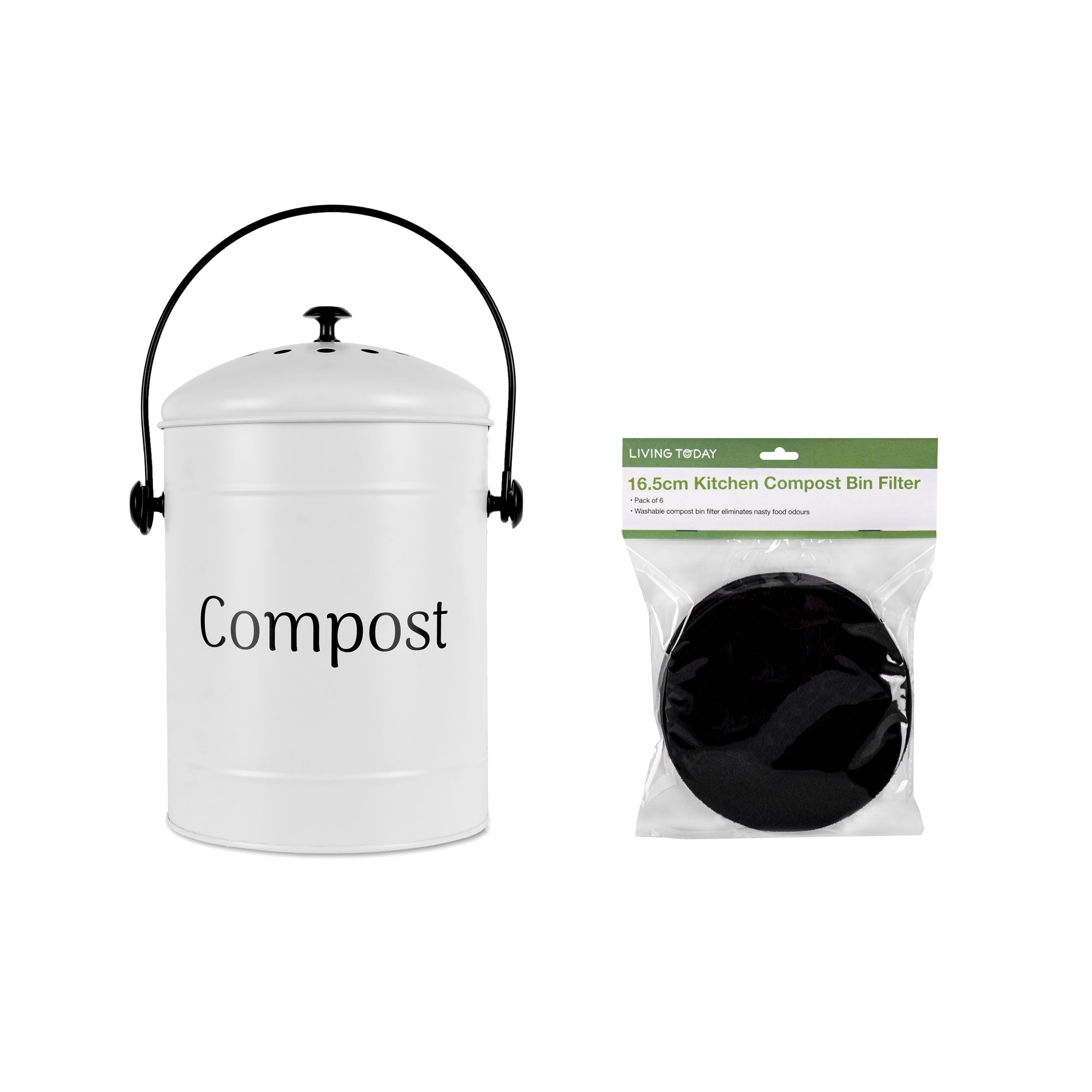 5L Kitchen Bench Compost Bin with 6 Replacment Activated Carbon Filters