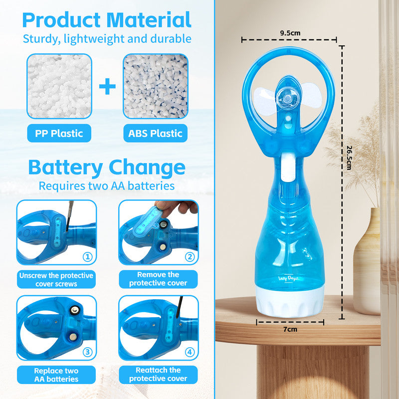 Handhold Battery Powered Personal Water Spray Fan-Blue/Pink - Blue