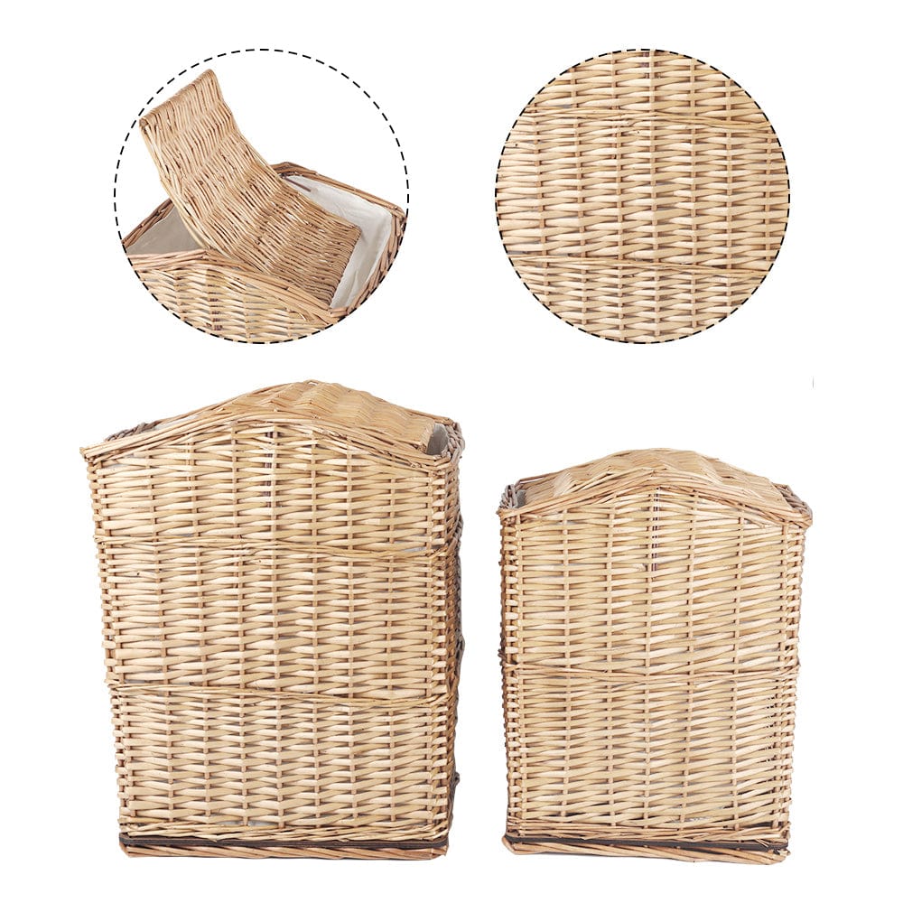 2 Piece Wicker Storage Baskets With Lid Set