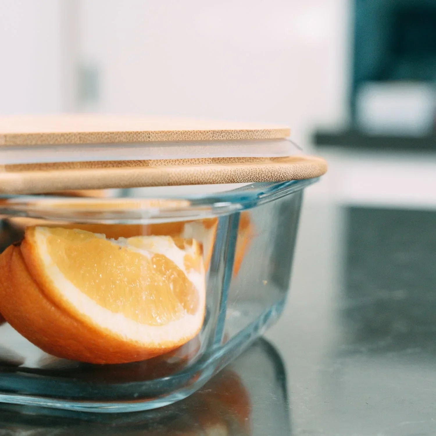 6 Pcs Medium Bamboo Food Containers – Clear Glass with Bamboo Lids