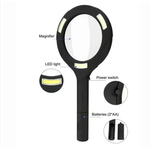 LED Magnifying Glass with COB Light-250 Lumens Glass Lens Ergonomic Handle
