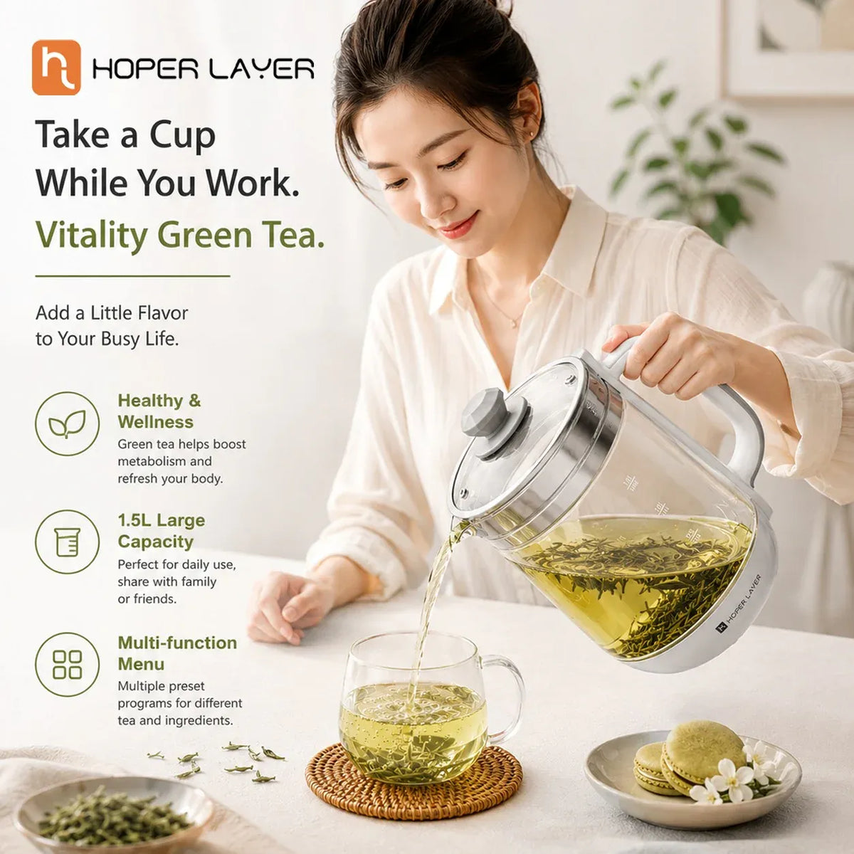FA-K1501 Electric Glass Tea Kettle 1.5L Tea Maker SAA Certified