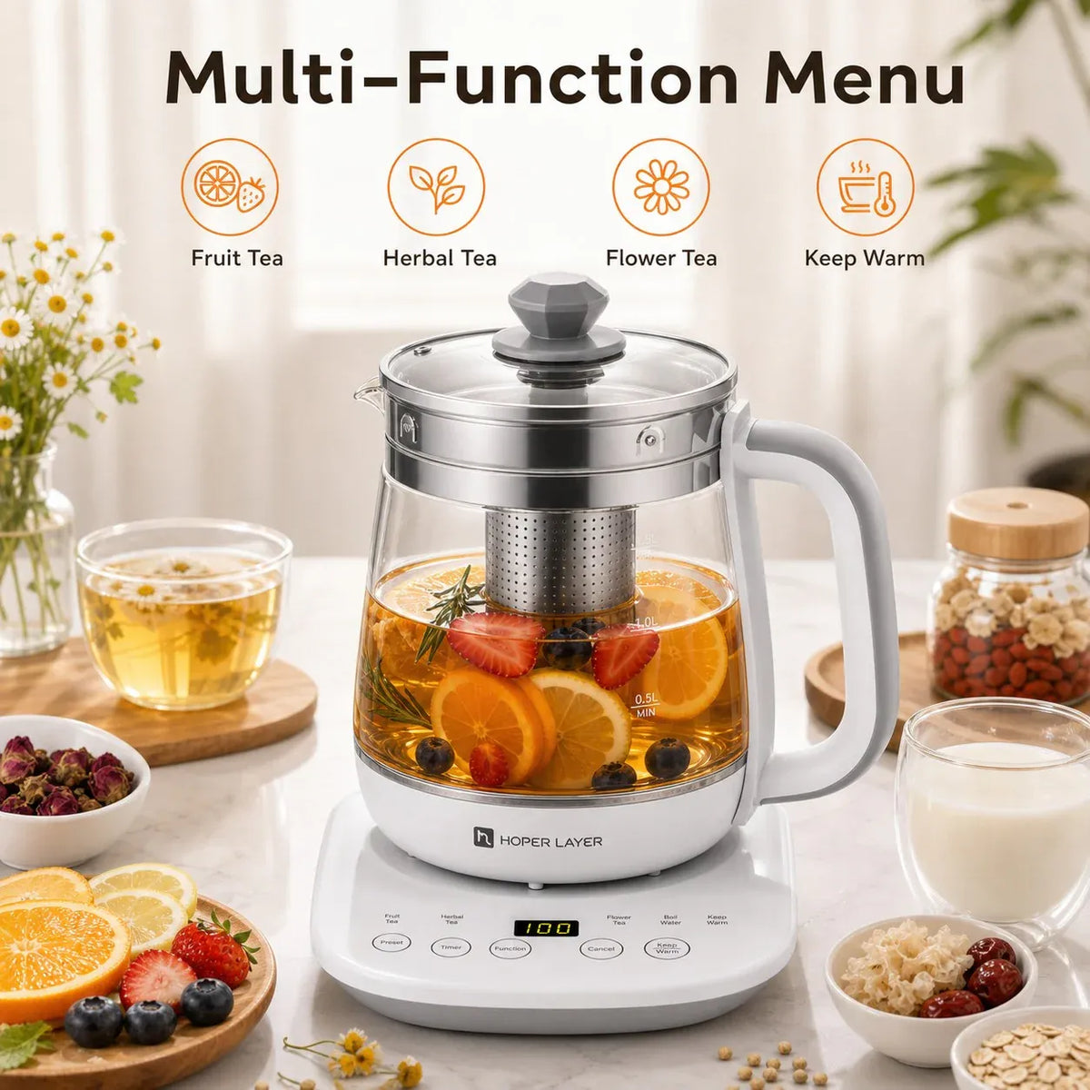 FA-K1501 Electric Glass Tea Kettle 1.5L Tea Maker SAA Certified