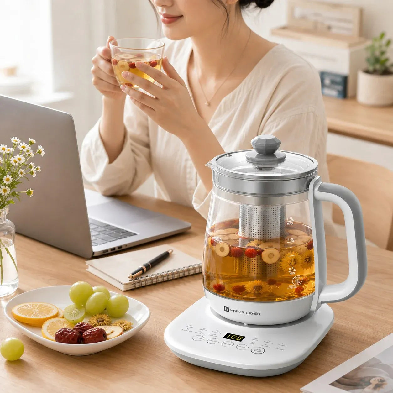 HOPER LAYER FA-K1501 Electric Glass Tea Kettle 1.5L Tea Maker SAA Certified