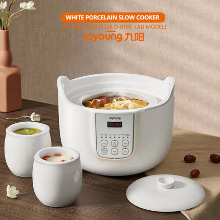 Joyoung White Porclain Slow Cooker 1.8L with 3 Ceramic Inner Containers D-818S AU Model