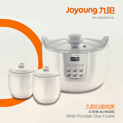 Joyoung White Porclain Slow Cooker 1.8L with 3 Ceramic Inner Containers D-818S AU Model