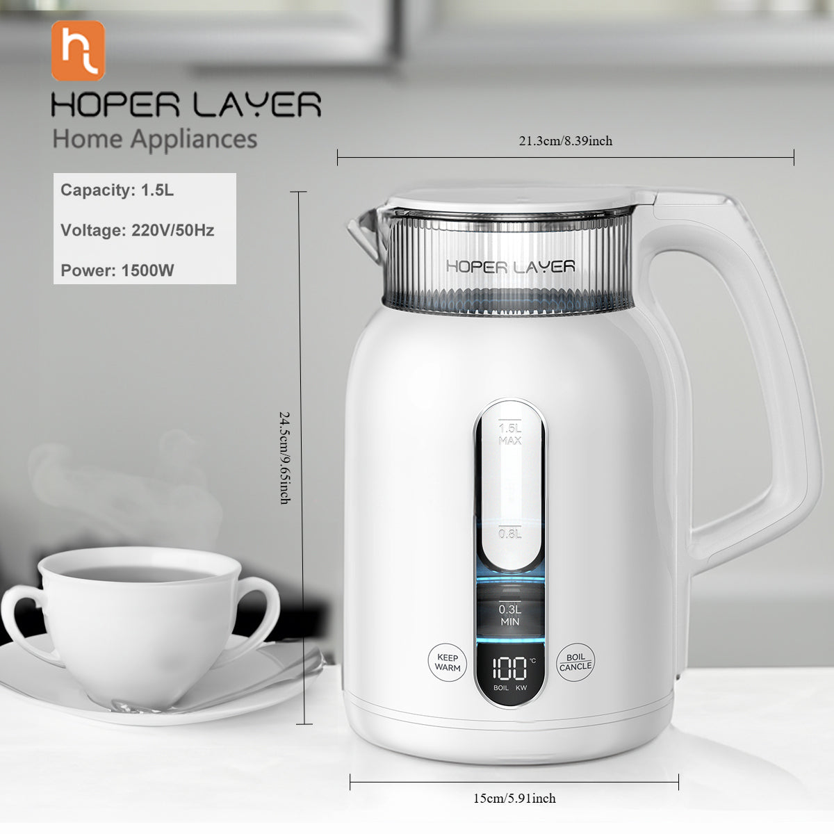 Hoper Layer Insulation Electric Kettle 1.5L 1500W Water Boiler K15-G1