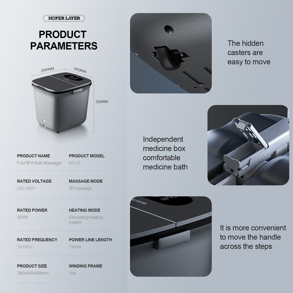 Circulating Heating Foot SPA Bath Massager Dry and Wet Dual-use WS-15