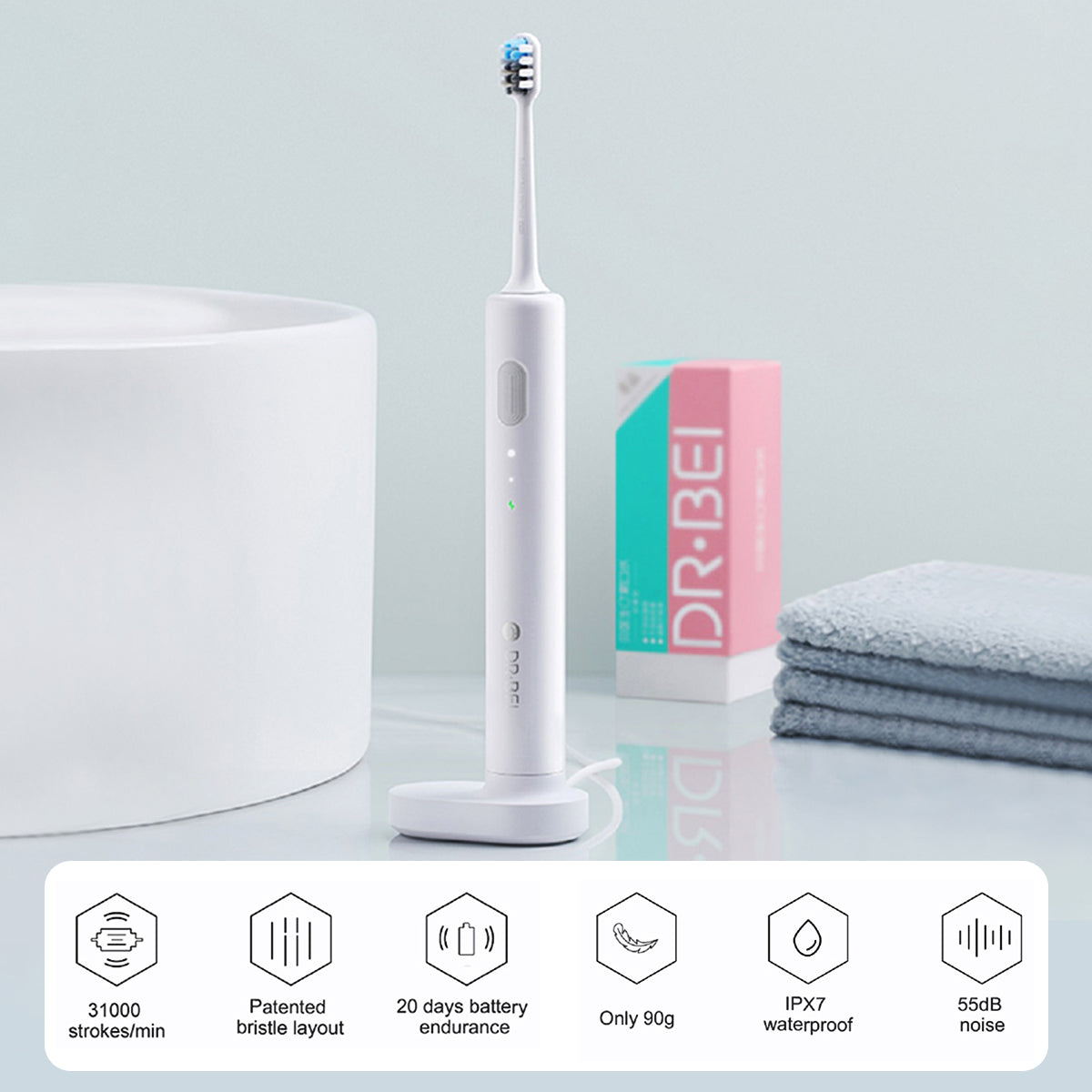 Sonic Electric Toothbrush Rechargeable Waterproof Wireless Portable Ultrasonic Whitening Toothbrush
