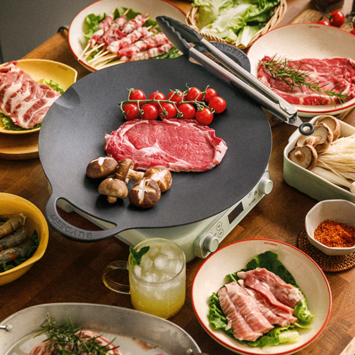 Grill Pan Nonstick 36cm Round BBQ Griddle Indoor or Outdoor Cooking