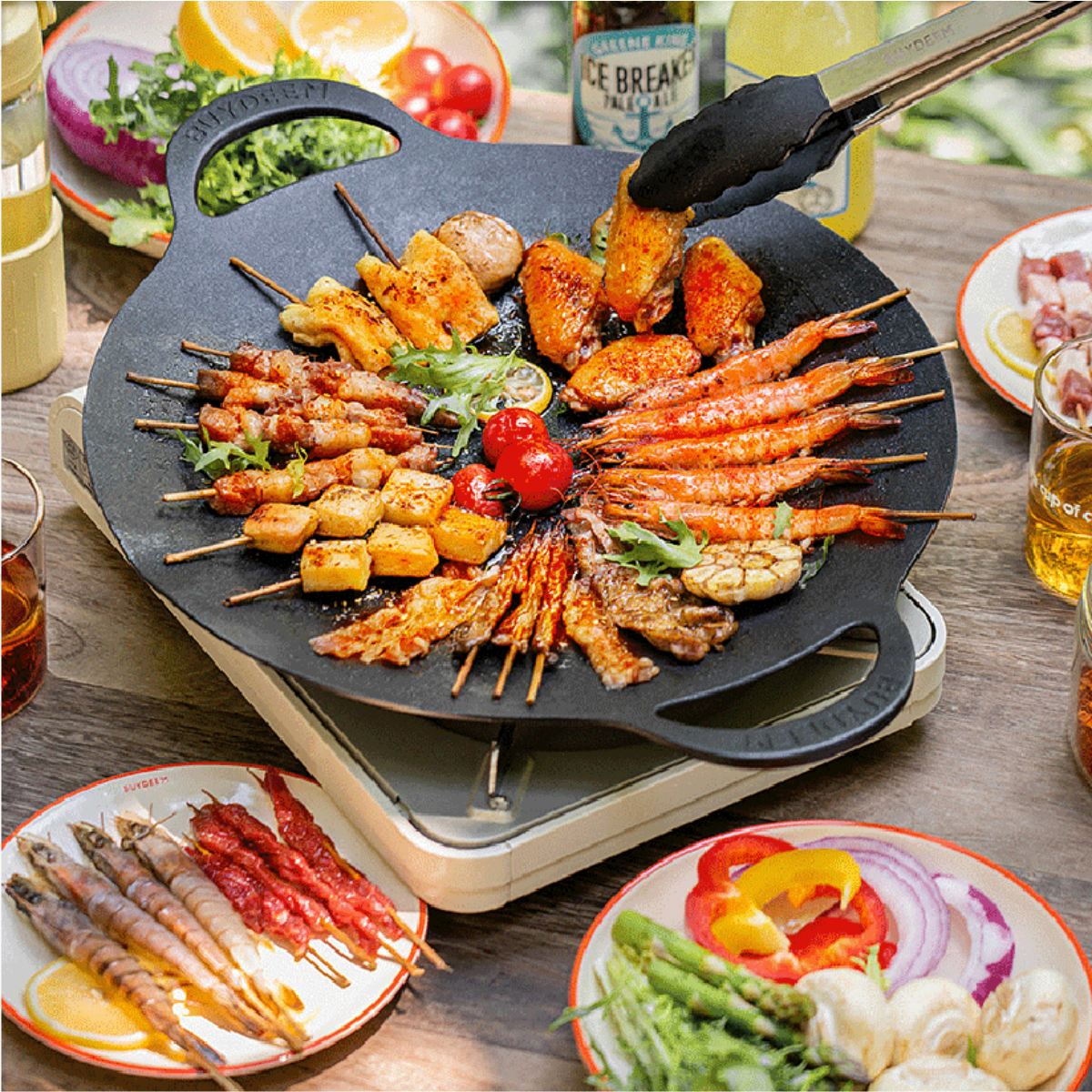 Grill Pan Nonstick 36cm Round BBQ Griddle Indoor or Outdoor Cooking