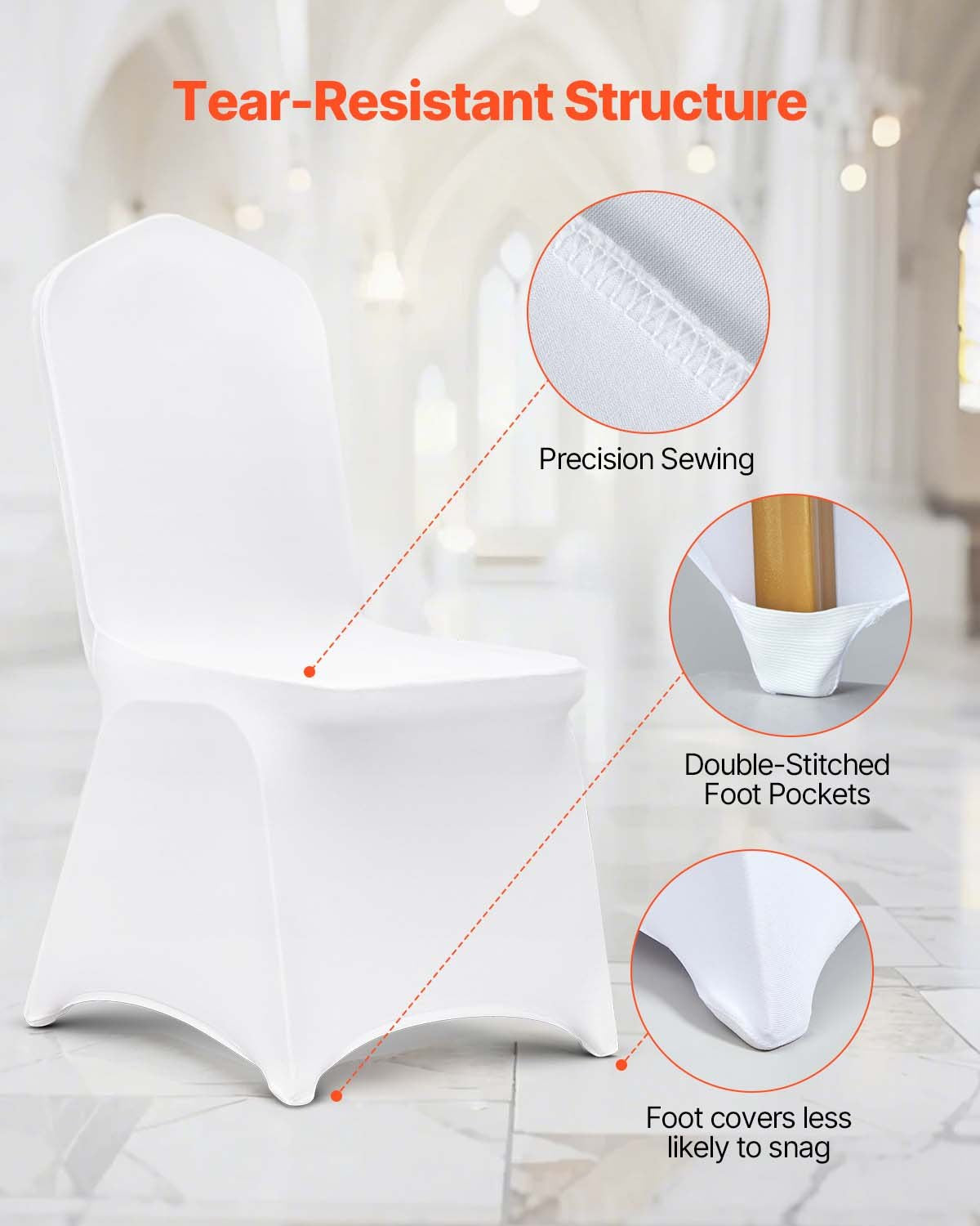 Stretch Spandex Folding Chair Covers, Universal Fitted Chair Cover, Removable Washable Protective Slipcovers, for Wedding, Holiday, Banquet, Party, Celebration, Dining (100PCS White)