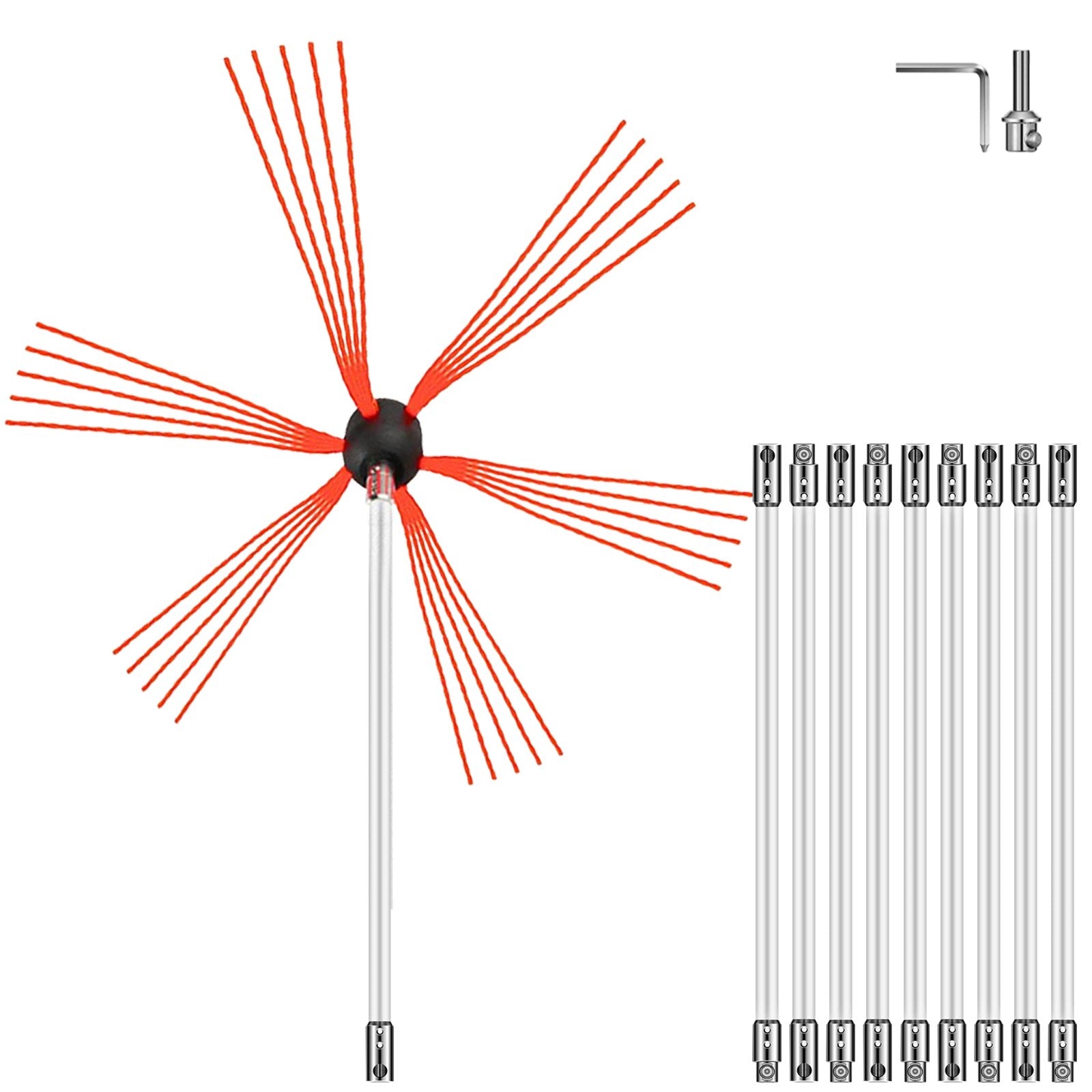 Chimney Sweep Kit 33FT Chimney Cleaning Kit Nylon Sooteater Chimney Cleaning Kit Flexible Brush Head Chimney Sweeping Kit Easy Connecting Chimney Brush With 10 White Rods