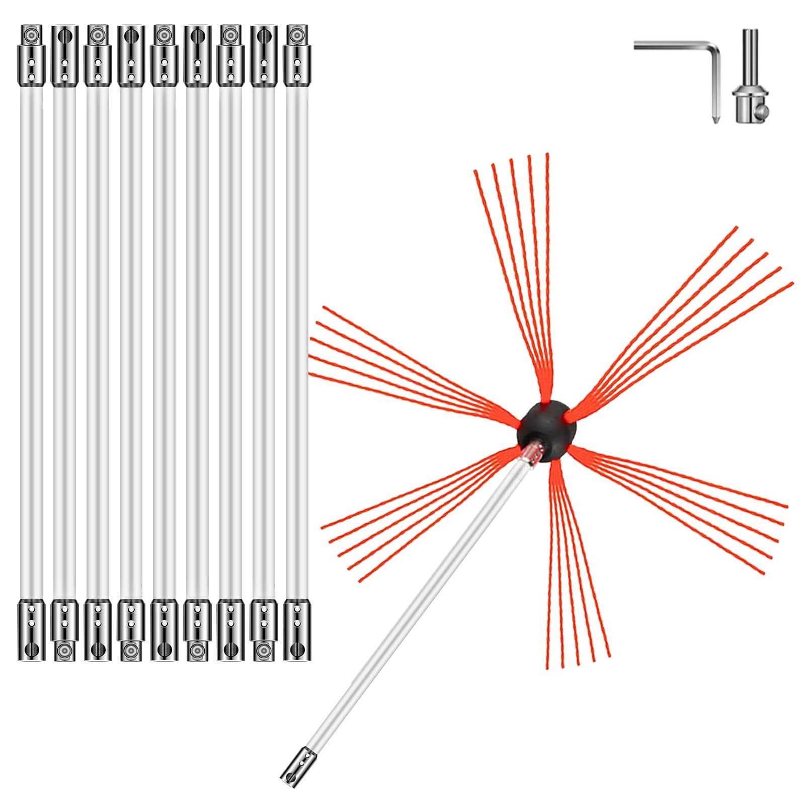 Chimney Sweep Kit 33FT Chimney Cleaning Kit Nylon Sooteater Chimney Cleaning Kit Flexible Brush Head Chimney Sweeping Kit Easy Connecting Chimney Brush With 10 White Rods