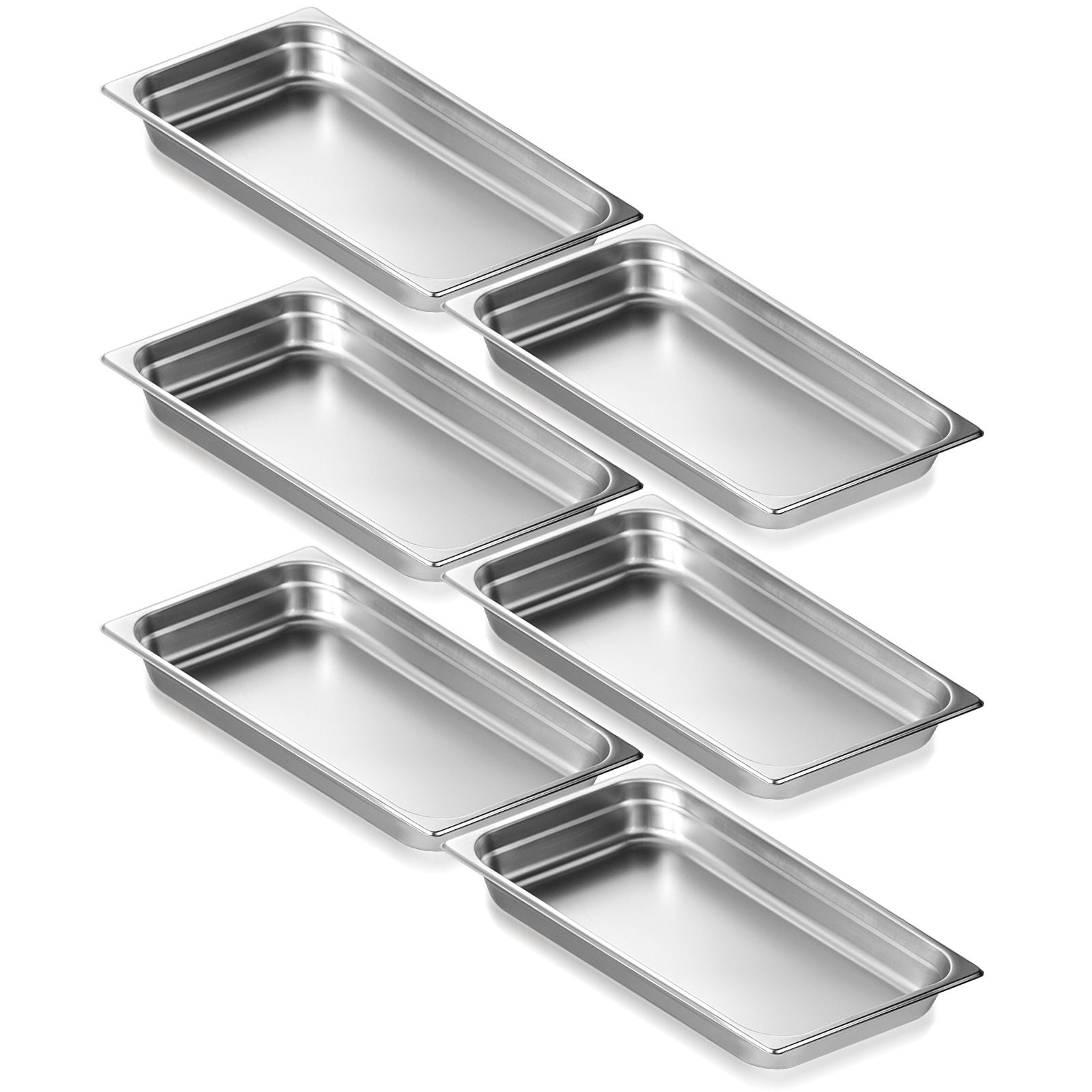 6 Pack Hotel Pans, Full Size Anti-Jam Steam Pan, 0.8mm Thick Stainless Steel Restaurant Steam Table Pan, 2.5-Inch Deep Commercial Table Pan, Catering Storage Food Pan, for Industrial & Scientifi