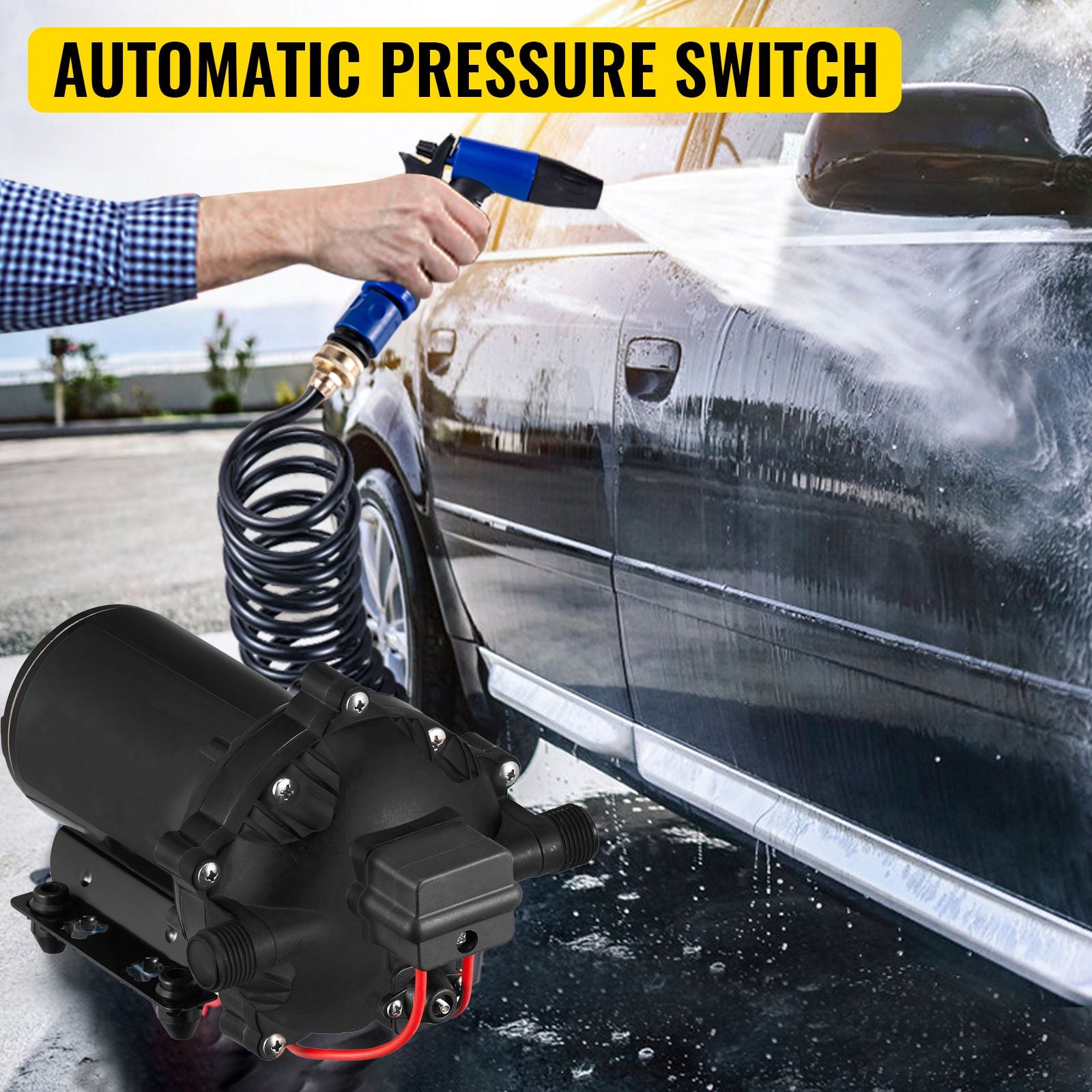 RV Water Pump 5.3 GPM 5.5 Gallons Per Minute 12V Water Pump Automatic 70 PSI Diaphragm Pump with 25 Foot Coiled Hose Washdown Pumps for Boats Caravan Rv Marine Yacht