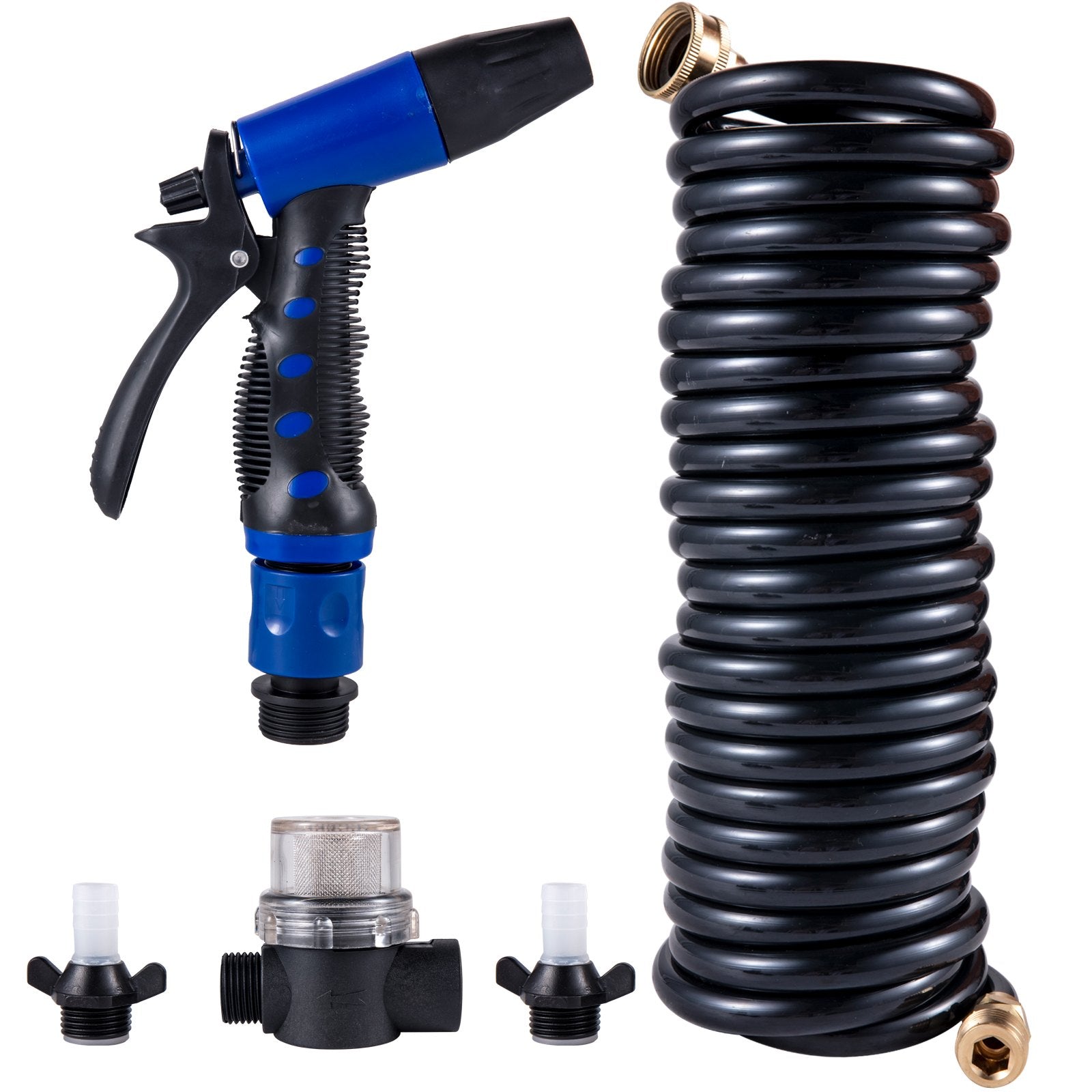 RV Water Pump 5.3 GPM 5.5 Gallons Per Minute 12V Water Pump Automatic 70 PSI Diaphragm Pump with 25 Foot Coiled Hose Washdown Pumps for Boats Caravan Rv Marine Yacht