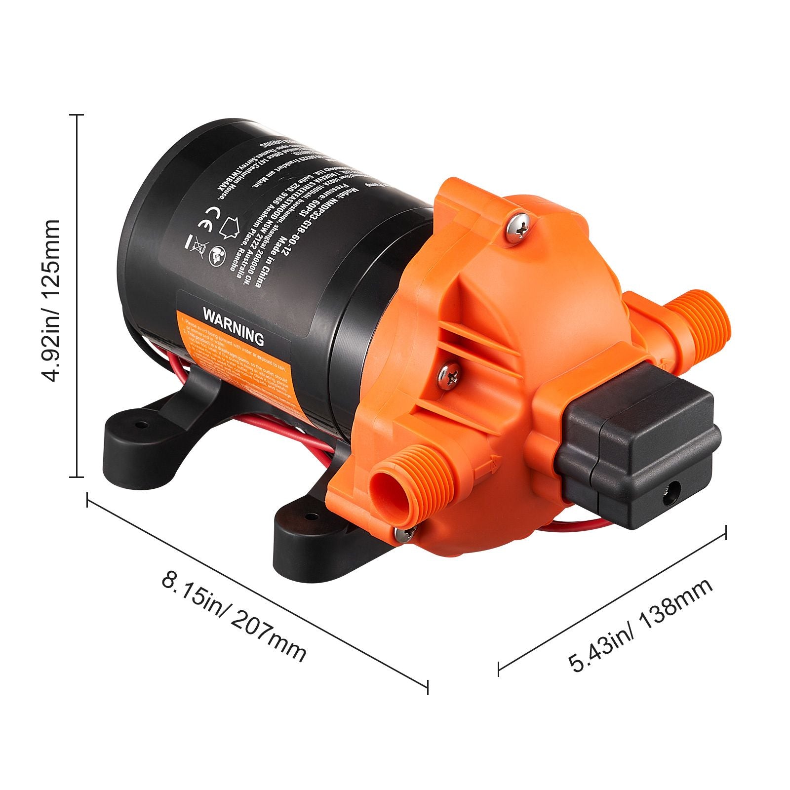 Diaphragm Pump 1.8GPM 6.81 L/min 3-Chamber Water Pump Pressure Switch