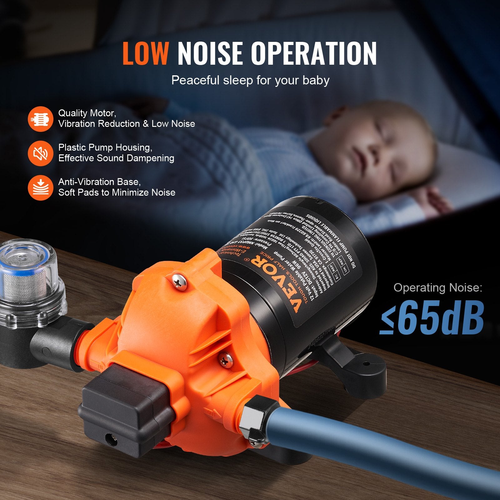 Diaphragm Pump 3GPM 11.36 L/min 3-Chamber Water Pump Pressure Switch