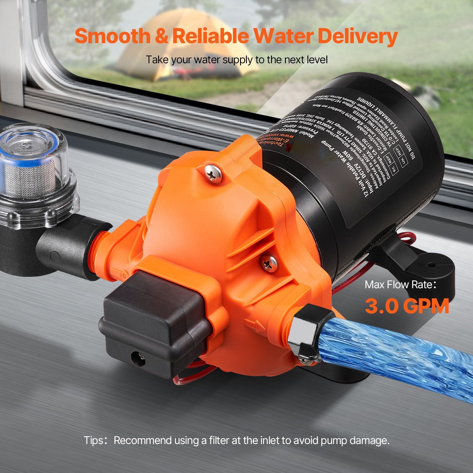 Diaphragm Pump 3GPM 11.36 L/min 4-Chamber Water Pump Pressure Switch