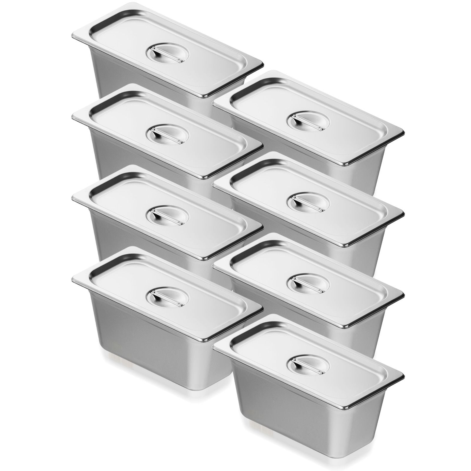 8 Pack Hotel Pans, 1/3 Size Anti-Jam Steam Pan with Lid, 0.8mm Thick Stainless Steel Steam Table Pan, 6-Inch Deep Commercial Table Pan, Catering Storage Food Pan, for Industrial & Scientific