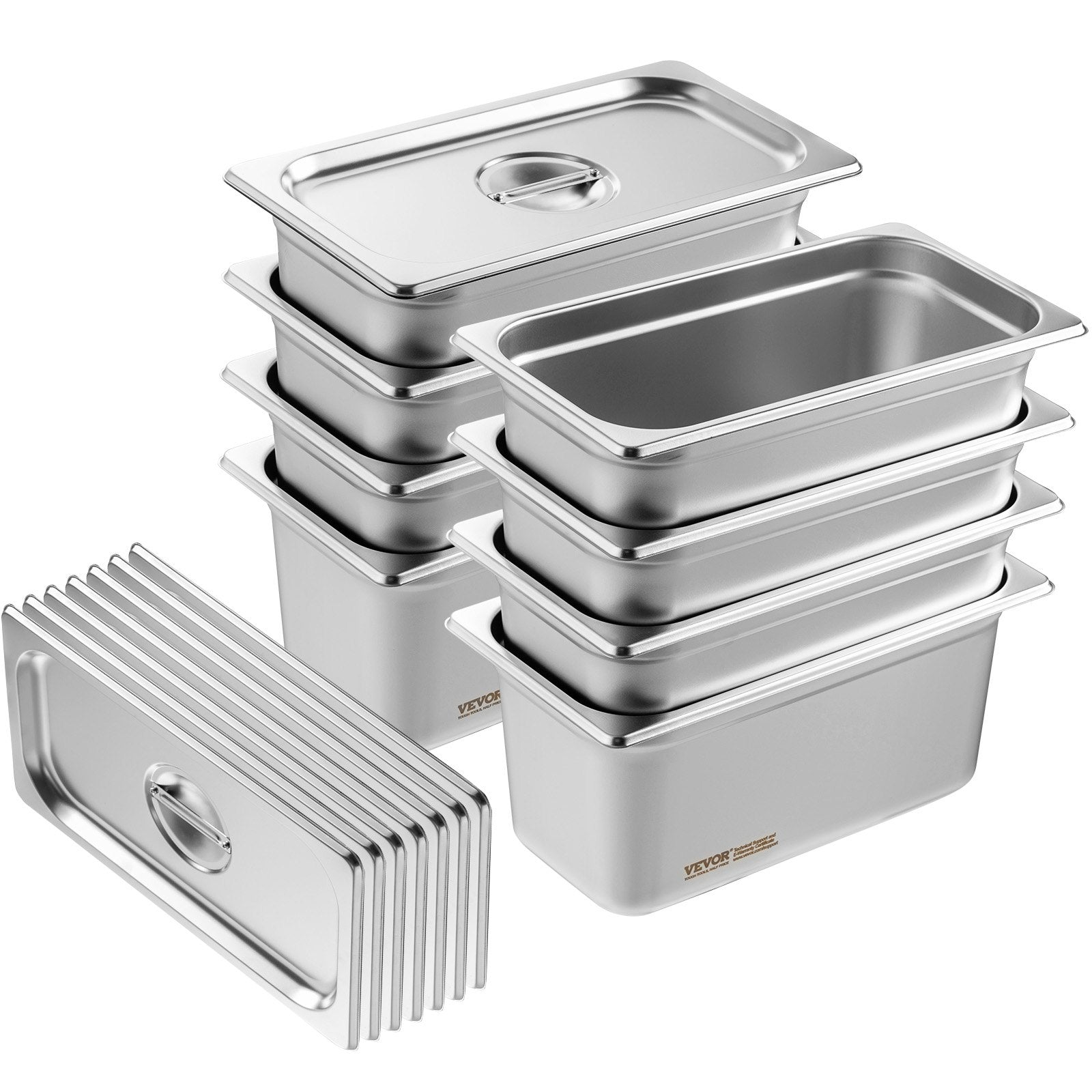 8 Pack Hotel Pans, 1/3 Size Anti-Jam Steam Pan with Lid, 0.8mm Thick Stainless Steel Steam Table Pan, 6-Inch Deep Commercial Table Pan, Catering Storage Food Pan, for Industrial & Scientific