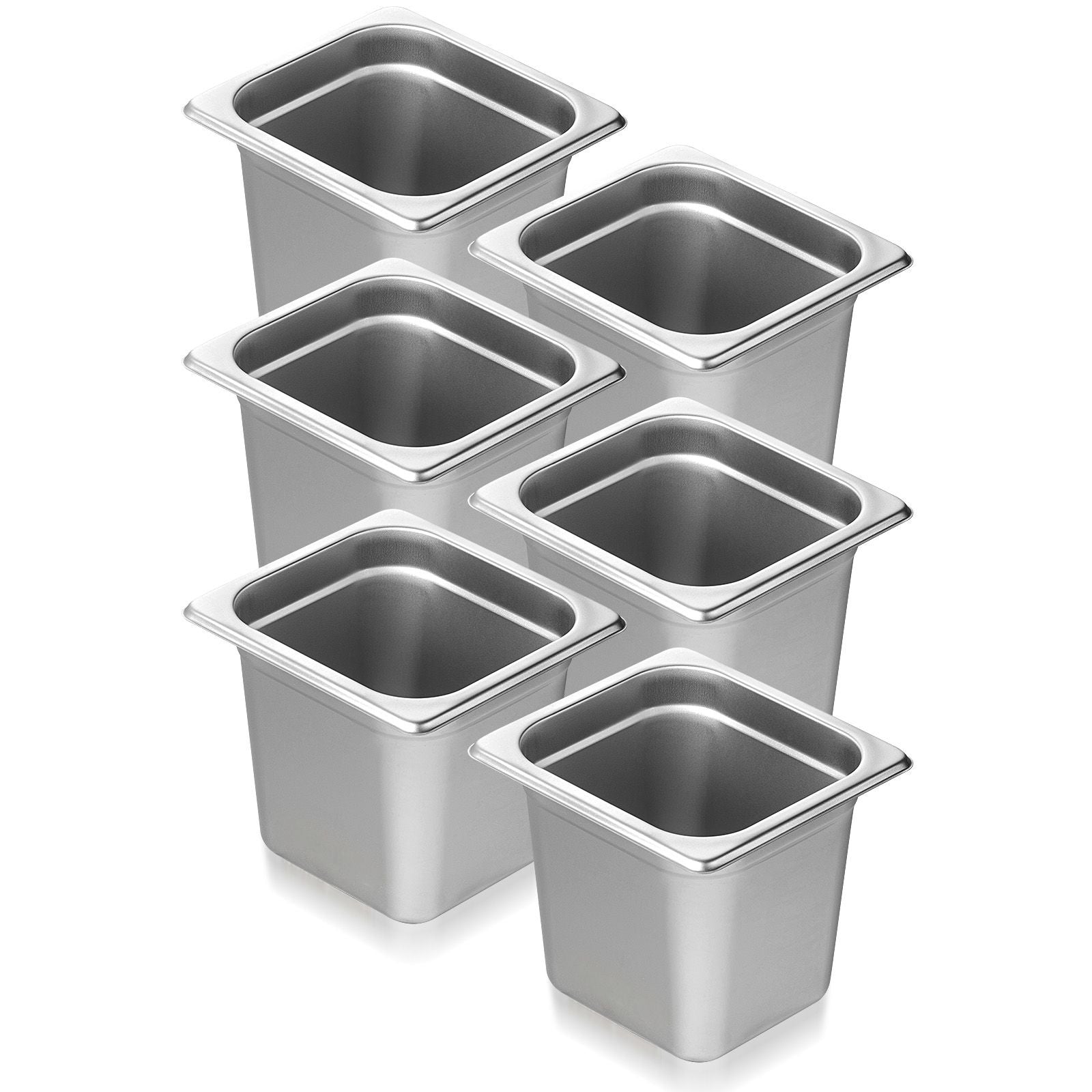 6 Pack Hotel Pans, 1/6 Size Anti-Jam Steam Pan, 0.8mm Thick Stainless Steel Restaurant Steam Table Pan, 6-Inch Deep Commercial Table Pan, Catering Storage Food Pan, for Industrial & Scientific