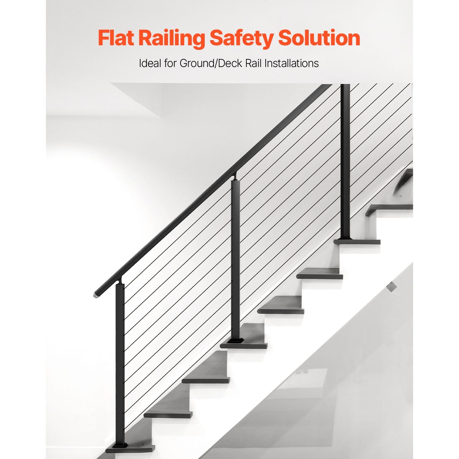 36" Stainless Steel Cable Railing Post 30° Angled Holes Stair Deck