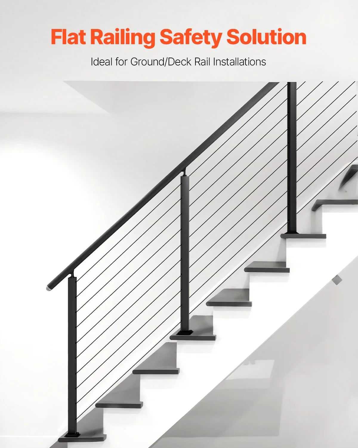 Cable Railing Post, 36x2x2 Inch Stair Railing Post, with Pre-Drilled 30° Angled Holes, Stainless Steel Cable Rail Post with Horizontal and Curved Bracket, 1-Pack, Black, 1JZLGZXHS914YIVIS001V0