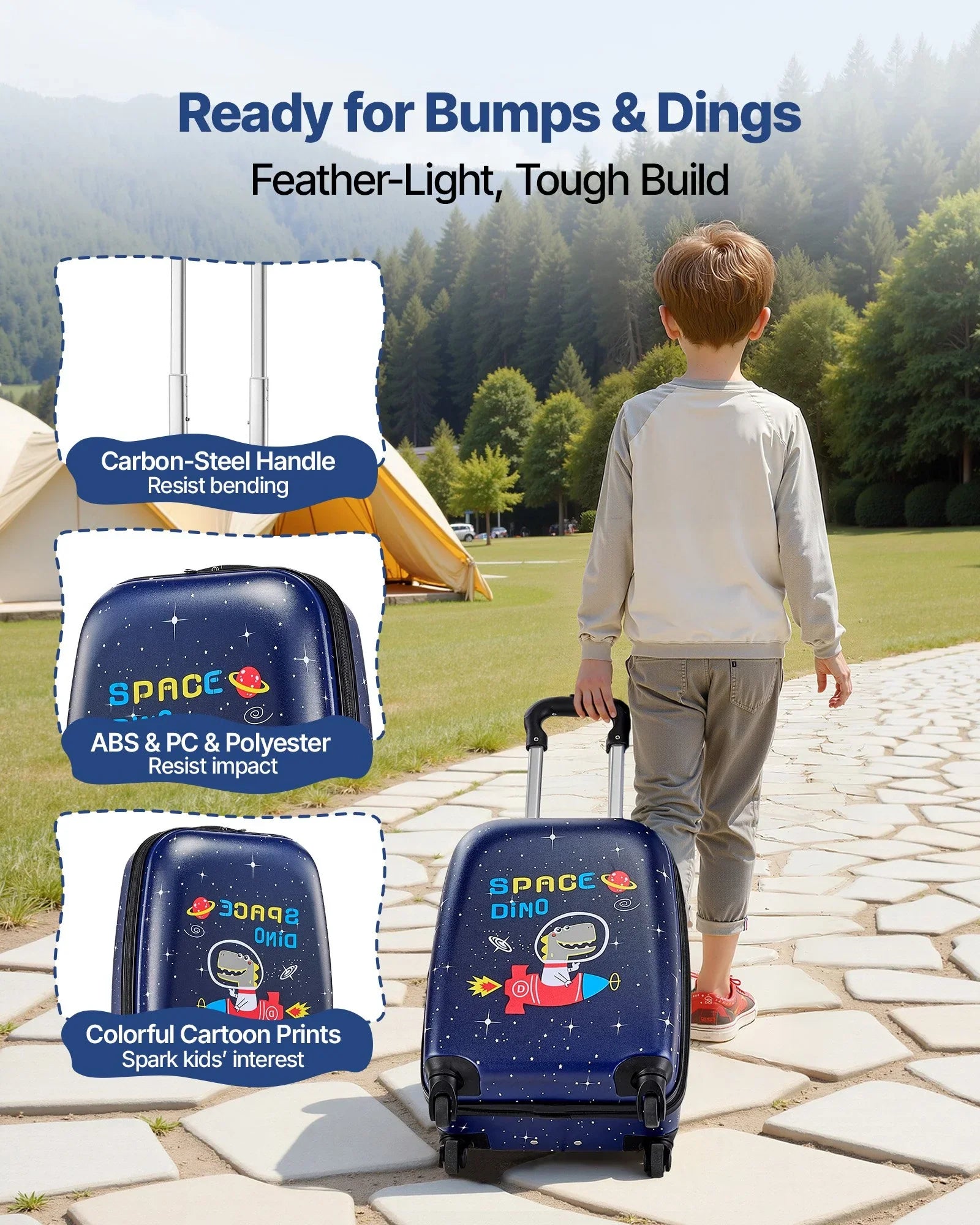 Kids Luggage Set, 2 Piece, 45.7 cm Hardside Rolling Wheels Suitcase with Hard-Shell Backpack, Dinosaur Kids Carry on Luggage Set, Holiday Birthday Present for Girls & Boys, Airline Approved