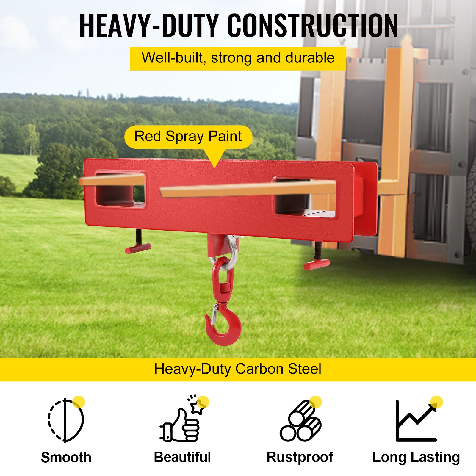 Forklift Lifting Hook 4400LBS Swivel Crane Attachment Fork Forklift Hoist