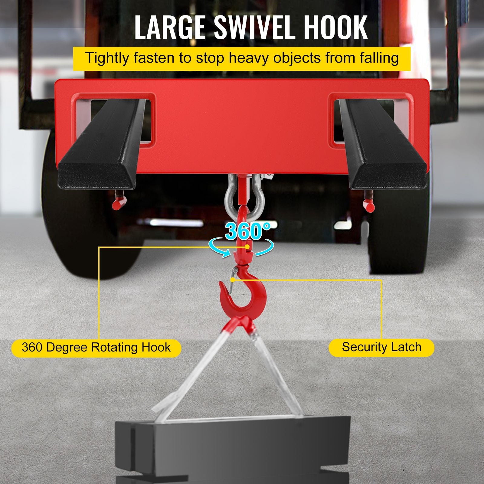 Forklift Lifting Hook 4400LBS Swivel Crane Attachment Fork Forklift Hoist