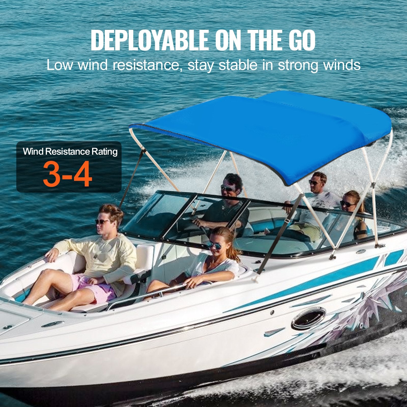 3 Bow Bimini Top Boat Cover, 900D Polyester Canopy with 1