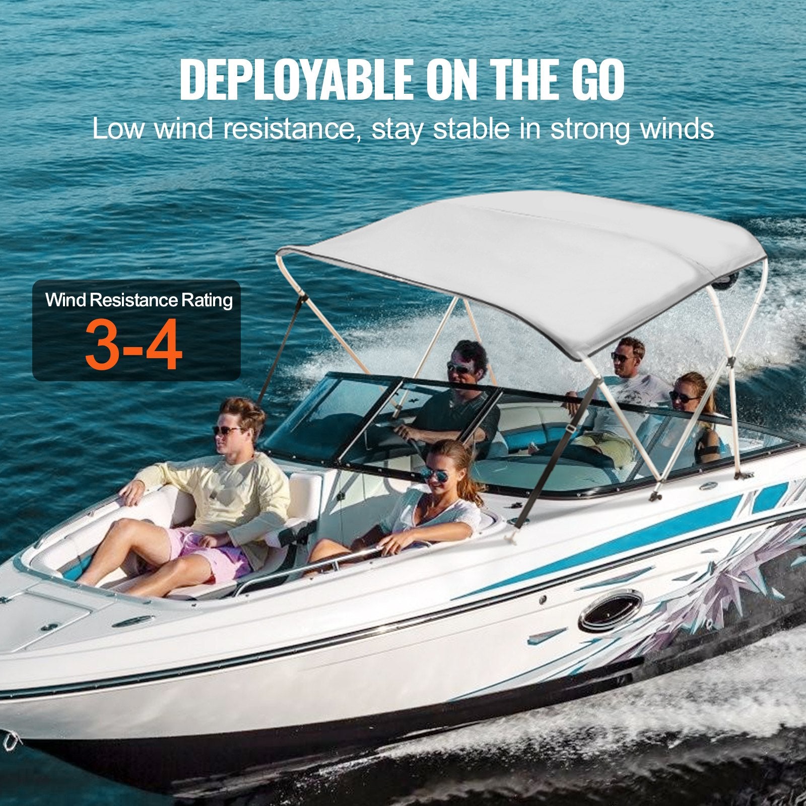 3 Bow Bimini Top Boat Cover, 900D Polyester Canopy with 1