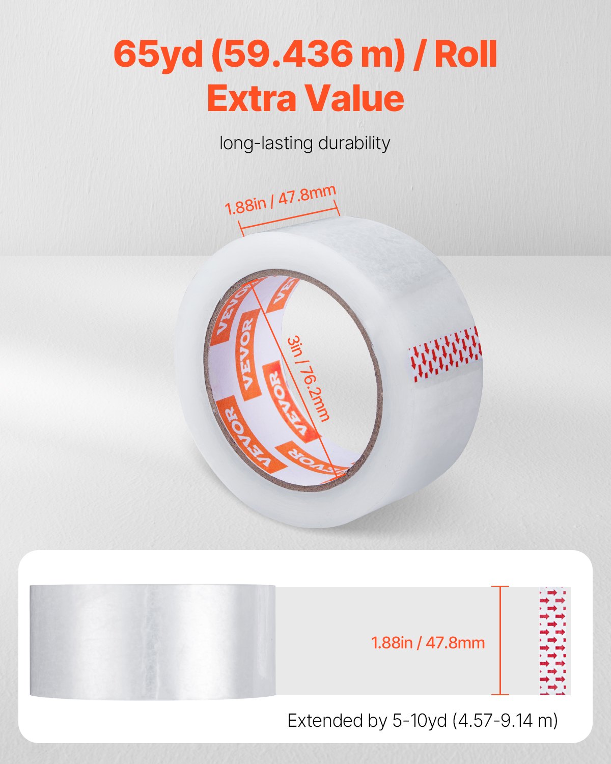 VEVOR Packing Tape 18 Rolls 65 Yards Heavy Duty Clear Packing Tapes 2.7 Mil
