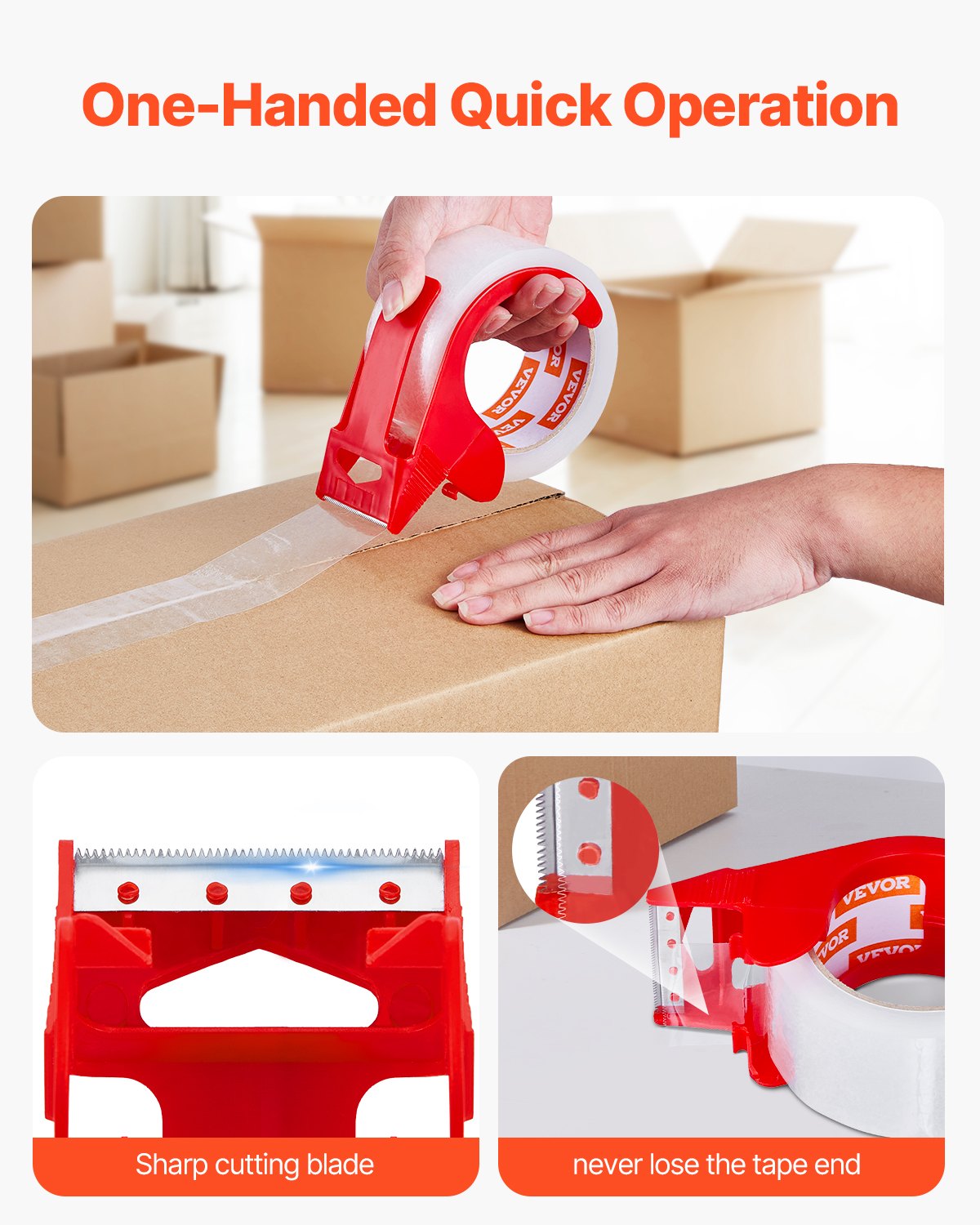 VEVOR Packing Tape 6 Rolls 65 Yards Clear Shipping Tape with Dispenser 2.7 Mil