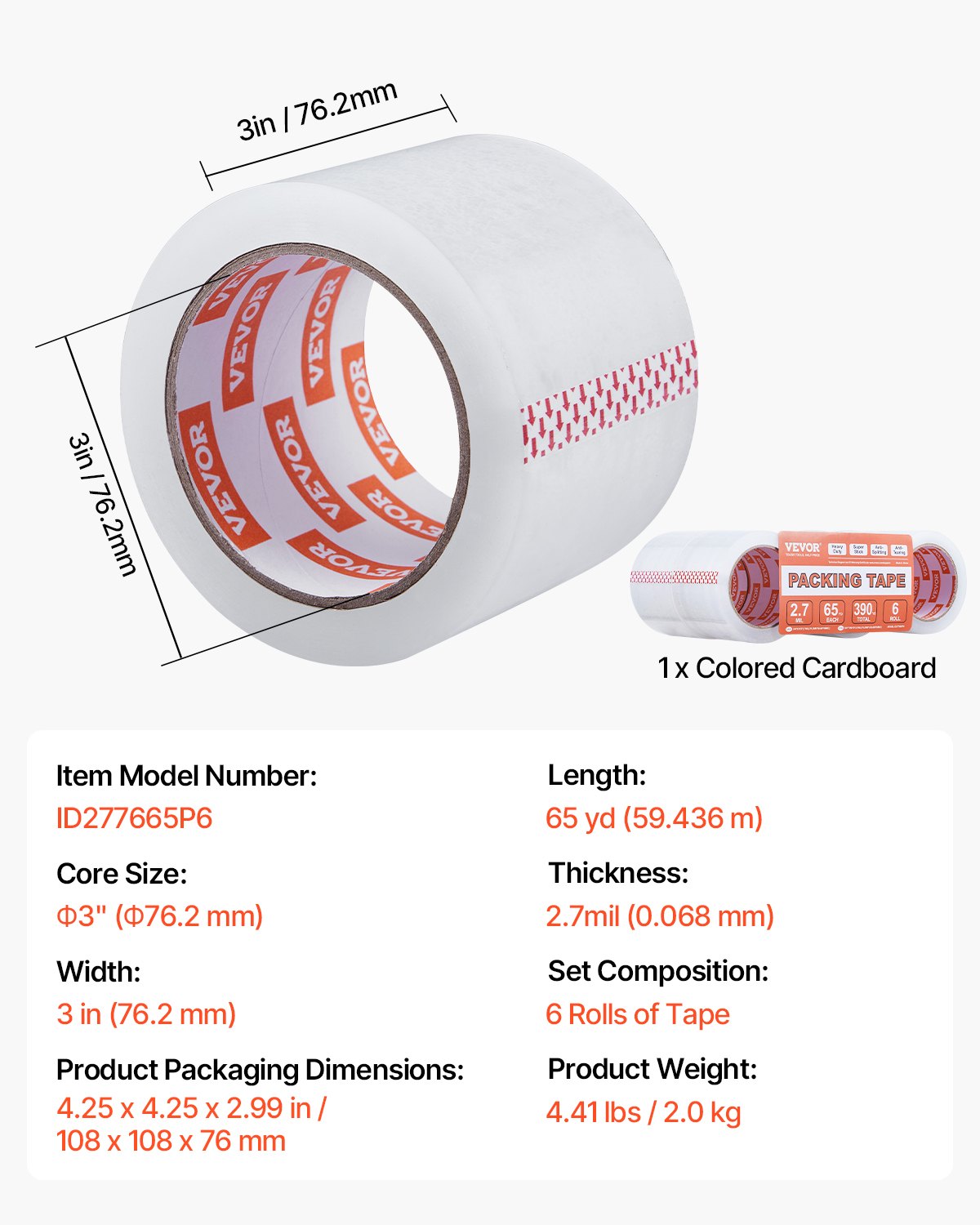 Clear Packing Tape 6 Rolls 65 Yards Heavy Duty Clear Packing Tapes 2.7 Mil