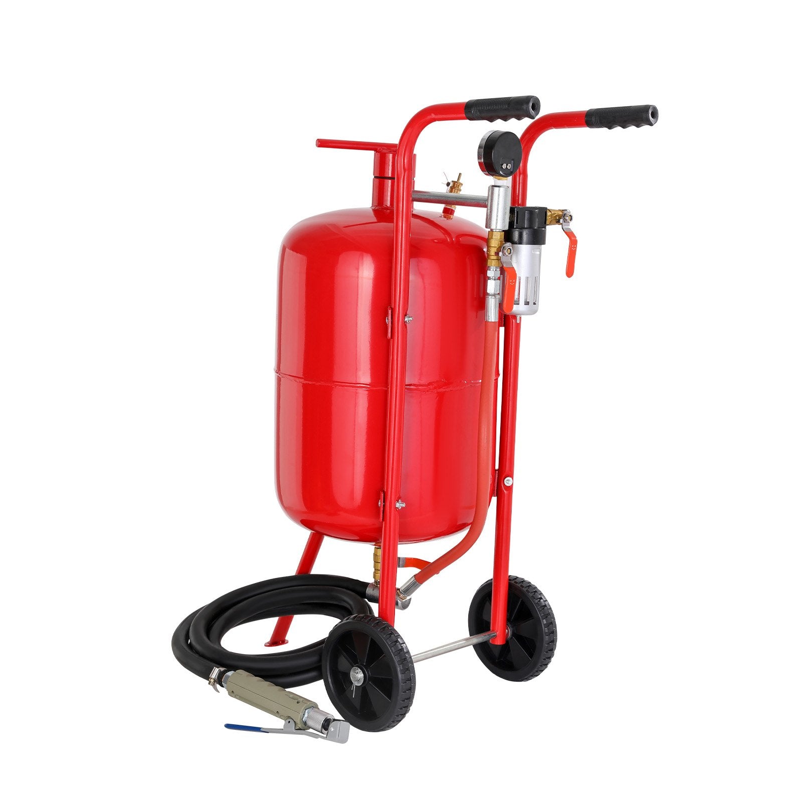 10Gal/40L Sandblaster Equipped w/Nozzle Shut-Off Valve Pressure Gauge Ceramic Nozzle Rubber Wheels Grit Power Sand Blasters Portable Sandblasting Equipment