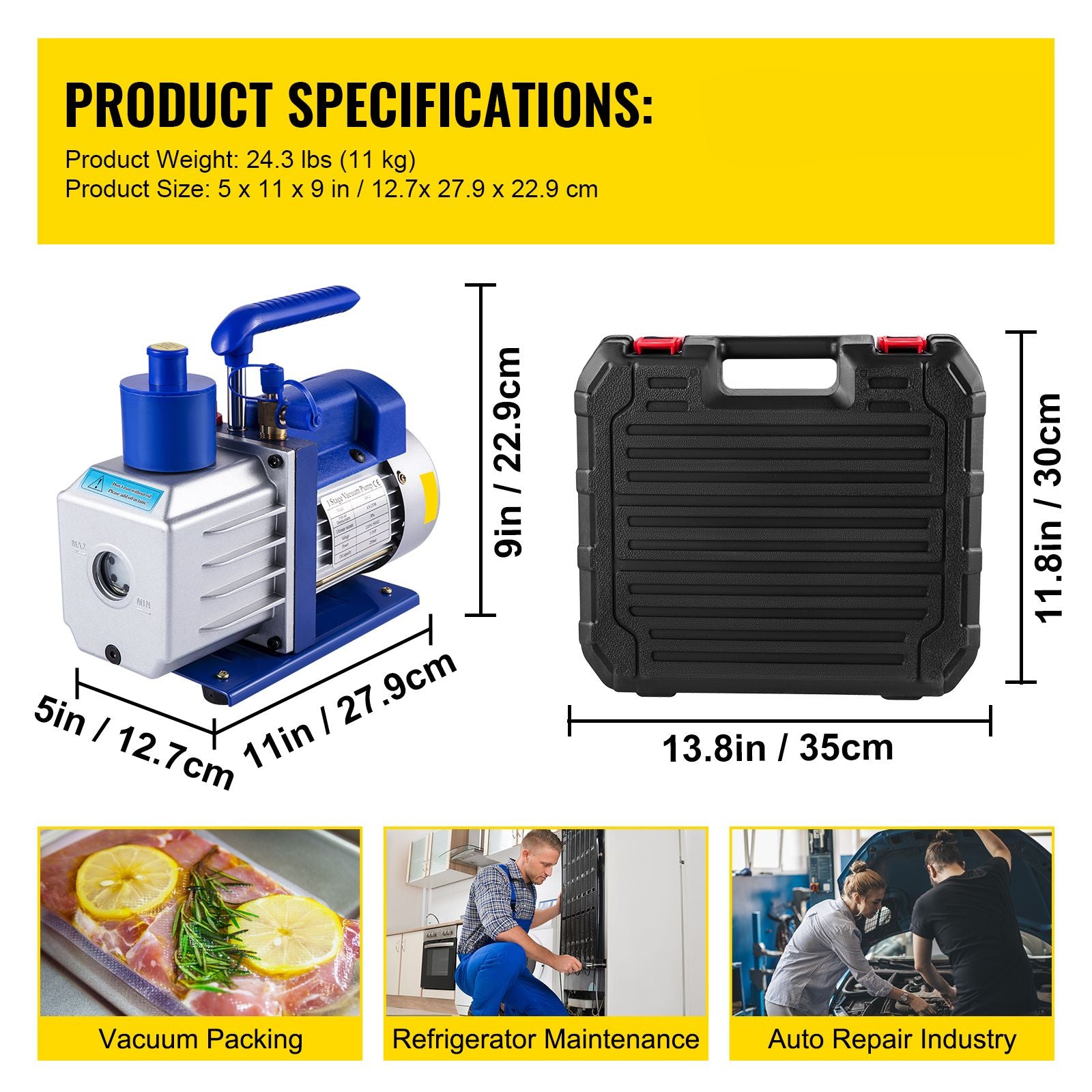 Vacuum Pump 4.8CFM 1/3HP Air Vacuum Pump HVAC A/C Air Refrigerant Rotary Vane Vacuum Pump Single Stage 4 Valve AC Manifold Gauge Set (4.8CFM1/3HP)