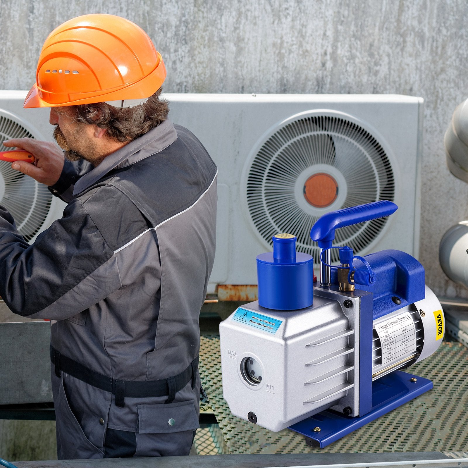 Vacuum Pump 4.8CFM 1/3HP Air Vacuum Pump HVAC A/C Air Refrigerant Rotary Vane Vacuum Pump Single Stage 4 Valve AC Manifold Gauge Set (4.8CFM1/3HP)