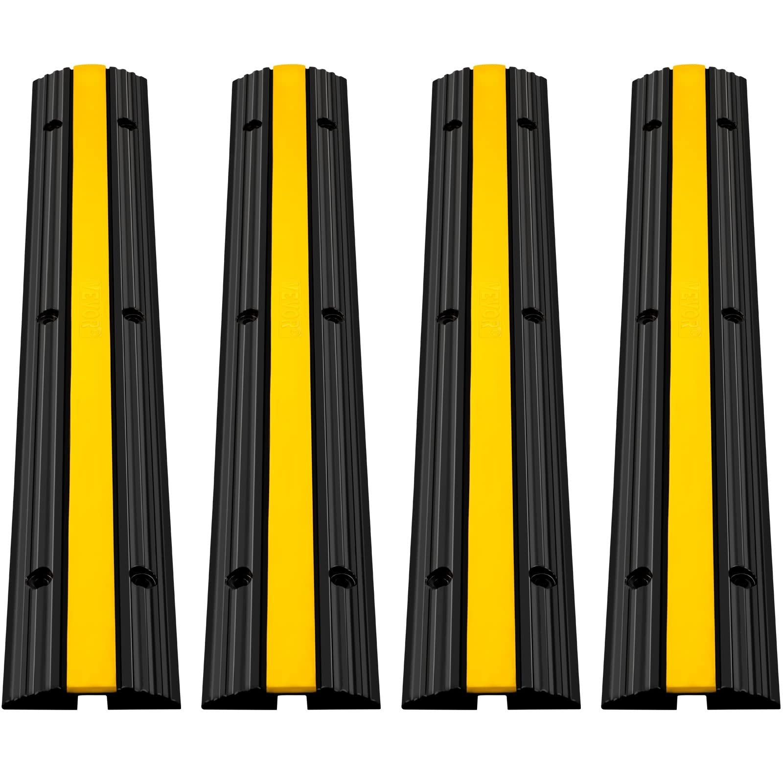 VEVOR Cable Protector 18000lbs Single Channel Rubber Cable Hose Protector 4 Pack Cable Hose Protector Floor Outdoor Cable Protector Ramp Modular Rubber Hose Protector Floor Cover Protector (4 pack)